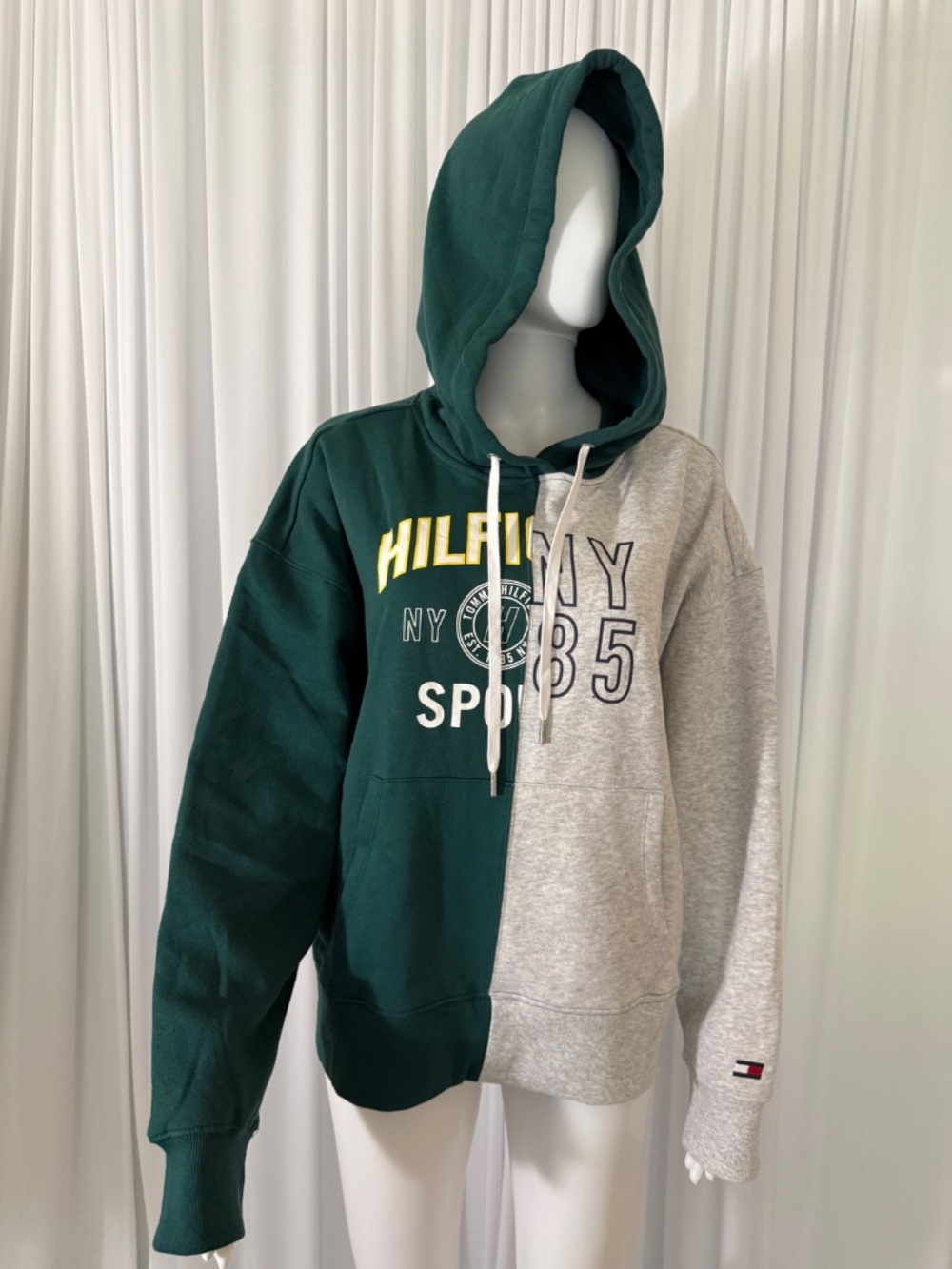 Tommy Hilfiger Sport Colorblock Hoodie Sweatshirt Green Gray XL NWOT - Picture 3 of 16
